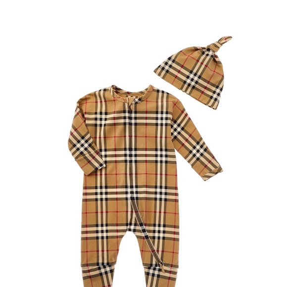 Burberry Other - Burberry Tan and Black Footies One Piece with hat new